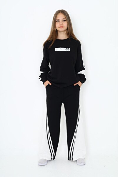 Asortik Kids Girl's 100% Cotton Oversize 2-Thread Garnished Bottom & Top Tracksuit Set-106