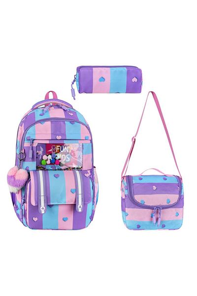 Dadacuq Multi-Compartment'Fun Kids' School Bag with Lid Lunch Box and Pen Holder Triple School Set Ddcq2922