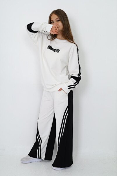 Asortik Kids Girl's 100% Cotton Oversize 2-Thread Garnished Bottom & Top Tracksuit Set-106