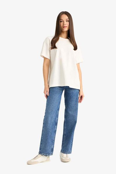 DeFacto New Season Oversize Wide Fit Crew Neck Basic Plain White Short Sleeve T-Shirt