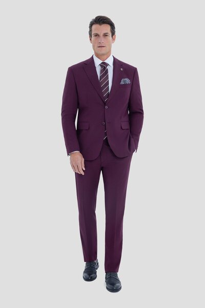 Sabri Özel Mono Collar Suit Burgundy