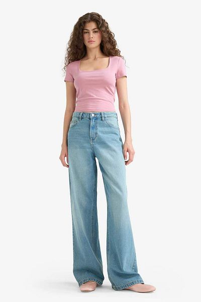 DeFacto New Season Fitted U-Neck Basic Plain Short Sleeve T-Shirt