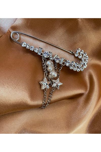 GOER STORE Crystal Stone Detailed Brooch Safety Pin Lapel Pin Bag Jewelry Accessory