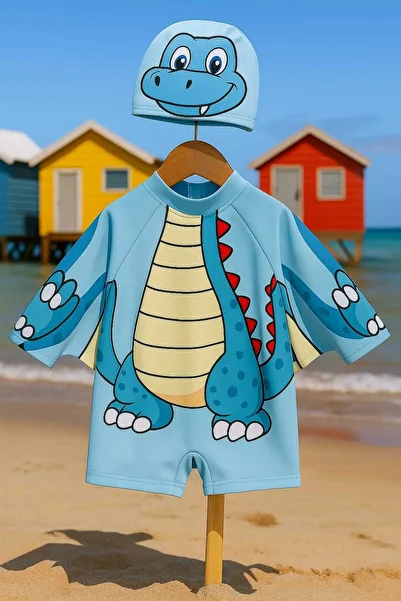 RONYPONY Boy's Full Body Back Zipper Swimsuit Cute Pattern Printed, Checkered Suit