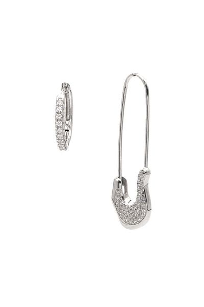 Bijuteria SORELLY Asymmetrical Silver Safety Pin Earrings