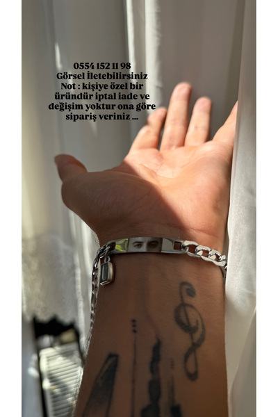 Çelik Harf Charmlı Göz Baskılı Bileklik - Gözlerim Hep Üzerinde Sevgilim