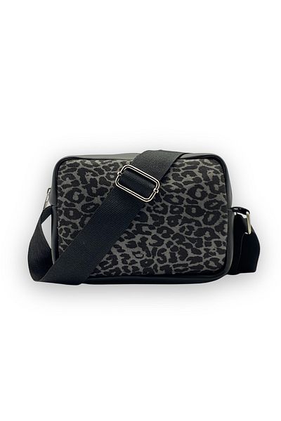 Bersia Geantă de mână și geantă de umăr pentru femei, cu model de leopard negru, cu curele încrucișate, cu fermoar, curea reglabilă