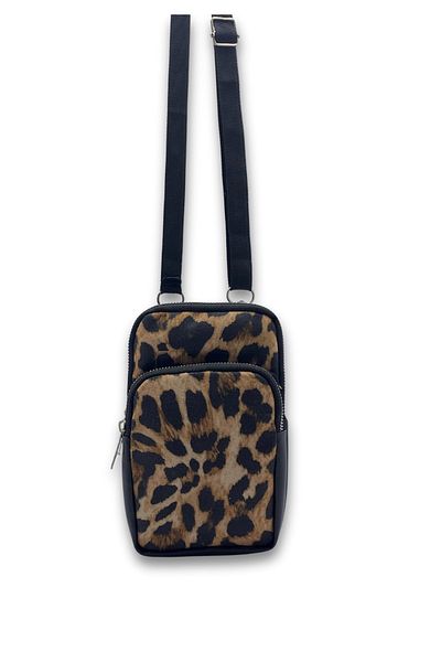 Bersia Geantă pentru telefon cu 2 compartimente, galbenă leopard