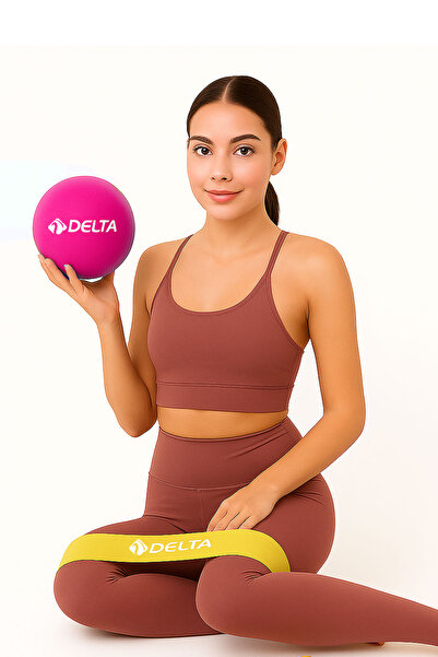 Delta 20 cm Mini Balance Ball and Aerobic Loop Band Pilates Set Squat Yoga Equipment Pink-Yellow