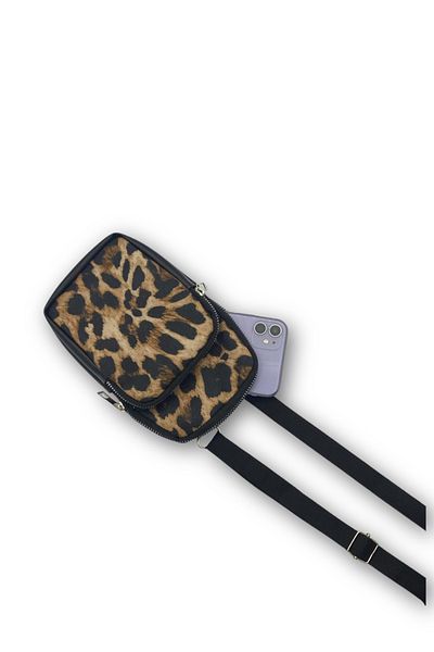 Bersia Geantă pentru telefon cu 2 compartimente, galbenă leopard