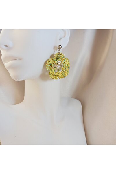 Crystal Atelier Bohemian Style Handmade Knitted Flower Earrings–Summer, Lightweight, Colorful, Special Design Jewelry, Romantic, Minimal