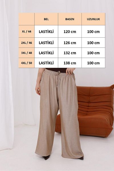 FOR ESRA BIG TREND Women's Plus Size Wide Leg Aerobin Trousers with Elastic Waist and Pockets