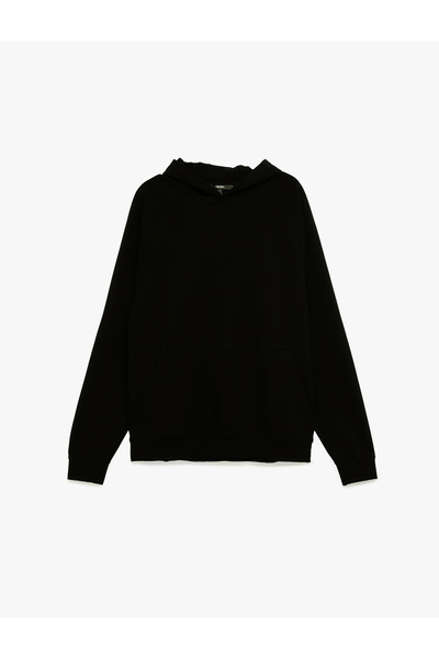 Koton Kangaroo Pocket Hooded Long Sleeve Hoodie with Rubber Detail