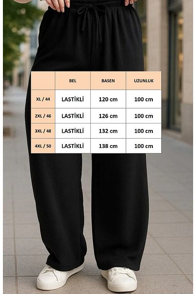 FOR ESRA BIG TREND Women's Plus Size Wide Leg Aerobin Trousers with Elastic Waist and Pockets