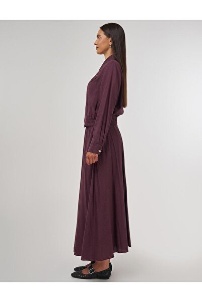 Kayra Linen Viscose Skirt Suit Burgundy