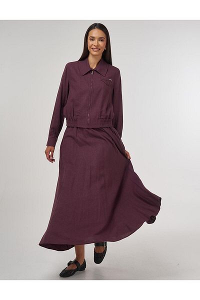 Kayra Linen Viscose Skirt Suit Burgundy