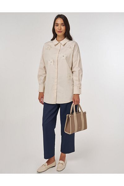 Kayra Floral Embroidered Cotton Tunic Cream