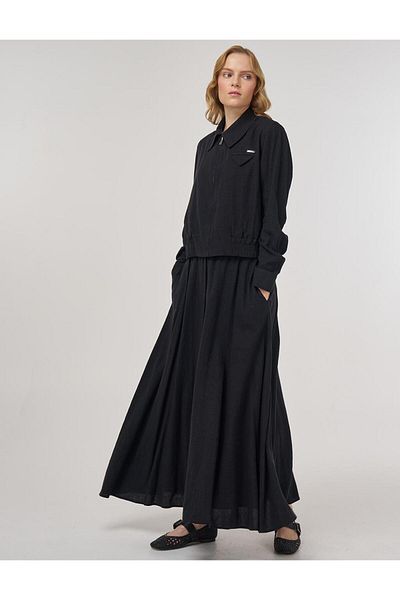 Kayra Linen Viscose Skirt Suit Black