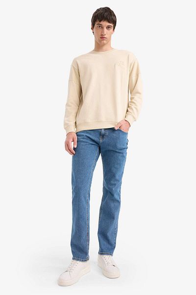 DeFacto Boxy Fit Relaxed Cut Crew Neck Button Sweatshirt F0118Ax25Au