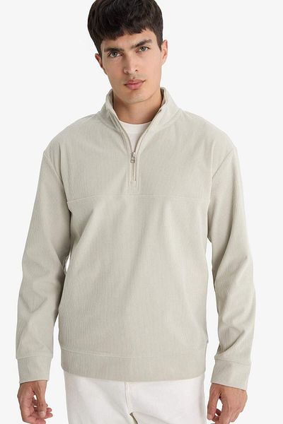 DeFacto Regular Fit Stand Collar Half Zipper Corduroy Sweatshirt E9618Ax25Au