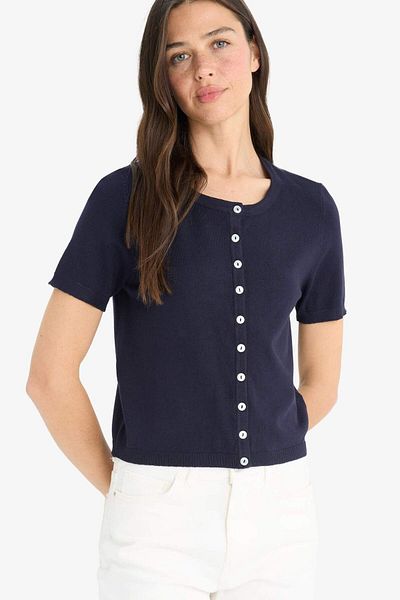 DeFacto Regular Fit Crew Neck Button Short Sleeve Cardigan E5770Ax25Au