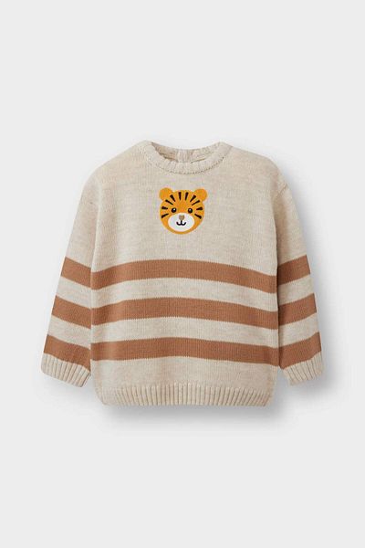 DeFacto Baby Boy Crew Neck Tiger Printed Striped Sweater F2582A525Au