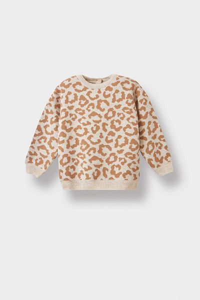 DeFacto Baby Girl Crew Neck Leopard Patterned Sweater F2602A525Wn