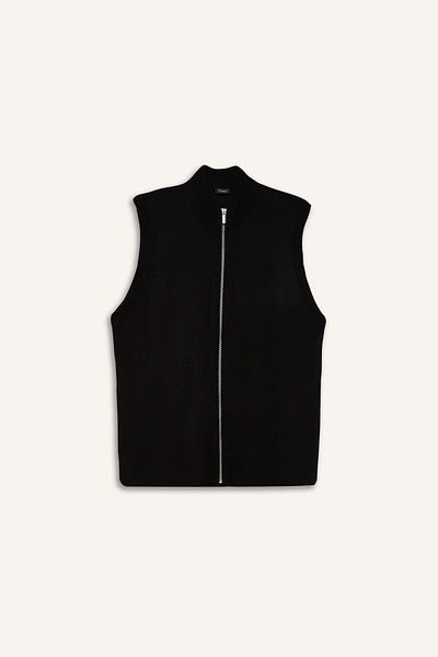 DeFacto Standard Fit Stand Collar Zippered Knitwear Vest F5023Ax25Au
