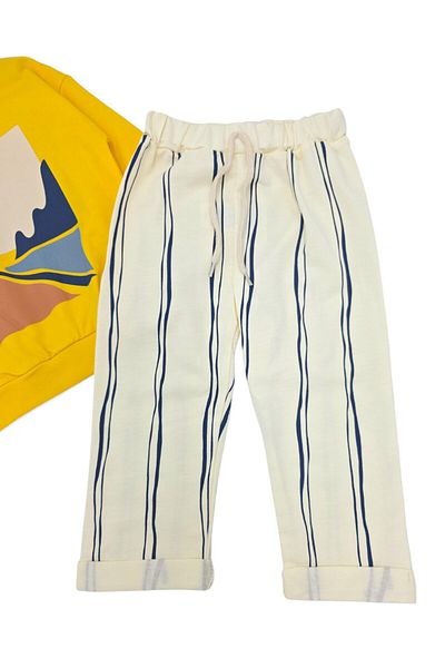 Egelite Boy's Landscape Printed Sweatshirt, Original Design Bottom Top Tracksuit Set with Striped Pantalon