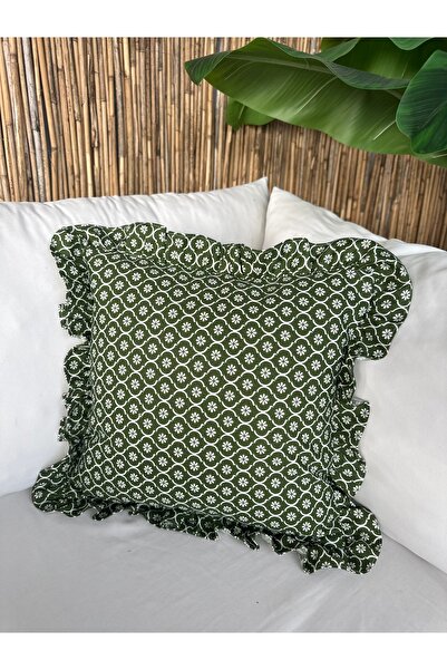 Decamor home غطاء وسادة مزين بنمط ديزي باللون الأخضر 1 قطعة