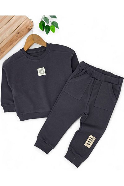 Ege Bebek Boy's 3 Thread Unsharded 2-3-4-5-6 Years Old Thick Tracksuit Set with Coat Detail