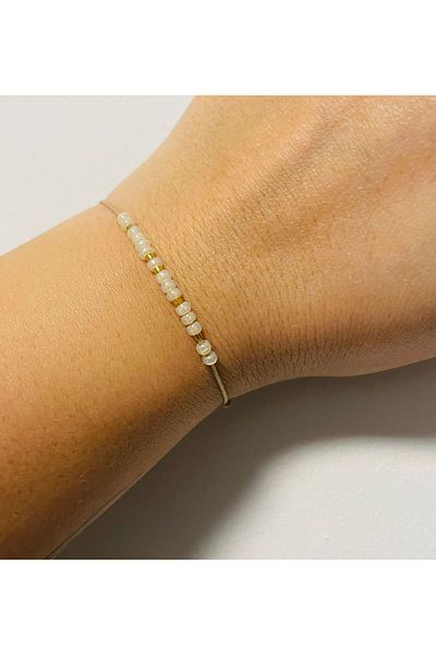 OEM Adjustable bracelet on beige cord with Morse code message: Happiness