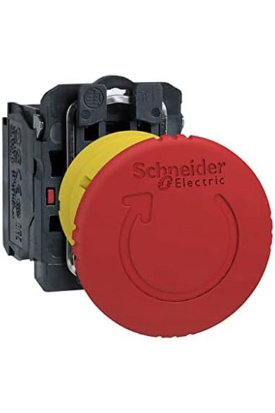 Schneider Electric أحمر Ø40 إيقاف الطوارئ، زر إيقاف التشغيل Ø22 قفل تحرير الدوران 1NC،