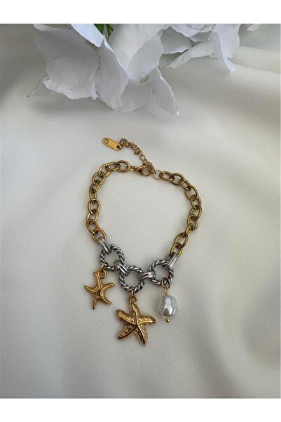 Pelin Aksesuar Steel Bracelet with Starfish Pearl