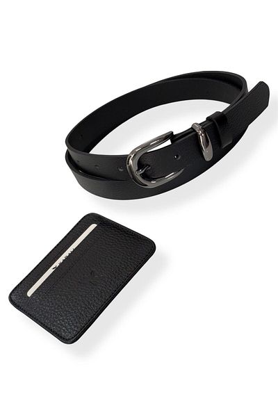 Gesa 100% Genuine Leather Belt & Card Holder Set Old Money