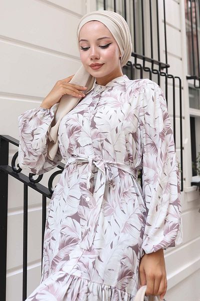 benguen Patterned Hijab Dress Mink 580