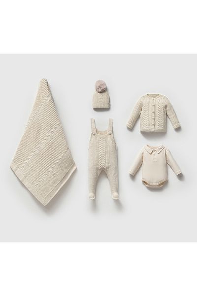 Nipperland 100% Organic Cotton 0-3 Months Salopetli Knitwear 5 Piece Set Newborn Hospital Release