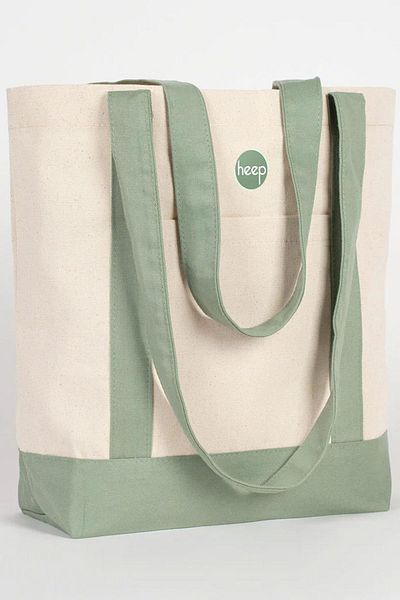 heep Mint Green Canvas Tote Bag with Pockets