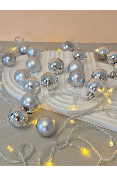 mıstıque home Christmas Tree Ornament 24 Pcs Silver Ball 3 cm Christmas Tree Ornament