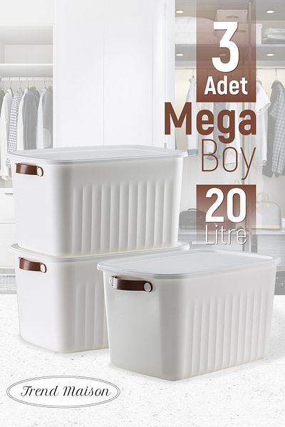 Trend Maison Decorative Storage Box, Multi-Purpose Organizer, Bathroom Kitchen Organizer, Box with Lid, White 3-Piece