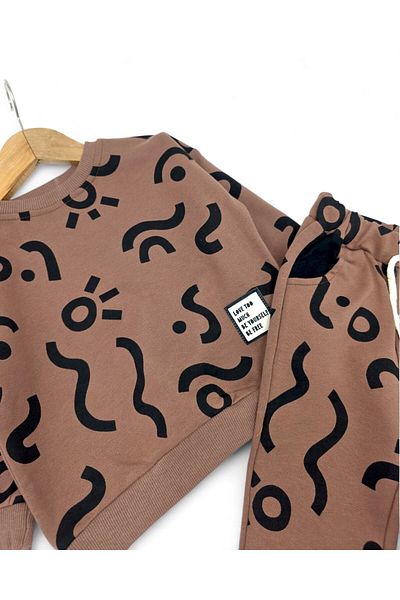 Ege Bebek Boy's Printed Thick 3 Thread Unsharmonized Bottom Top Tracksuit Set