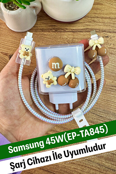 WANNA PROTECT Samsung 45W (EP-TA845) Uyumlu Şeffaf Şarj Başlığı Koruma Kablo ...