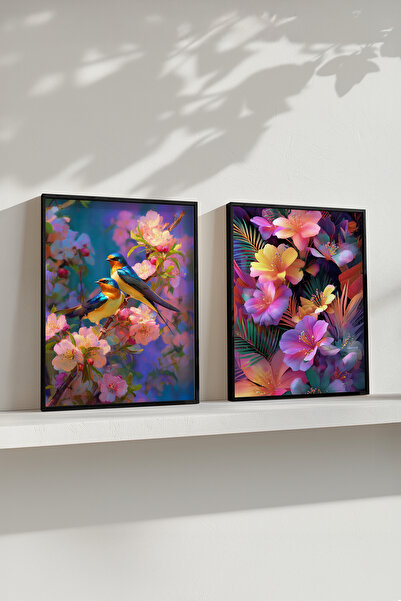 STARYUNA Set de pictură dublă cu păsări de primăvară și model de flori colora...