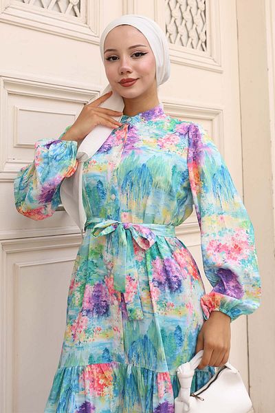 benguen Patterned Hijab Dress Purple 579