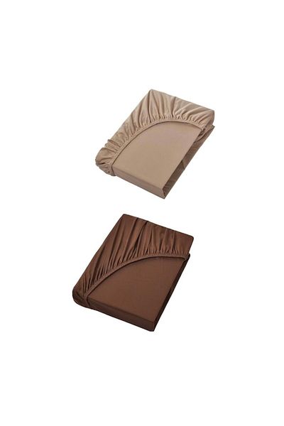 OEM Set 2 bucati, Cearceaf de pat cu elastic, Nature Mark, bumbac, Beige/Maro, 90 x 190 cm