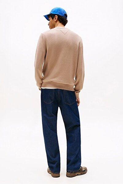 Tommy Hilfiger Erkek Slim Fit Bisiklet Yaka Triko Kazak - Bej