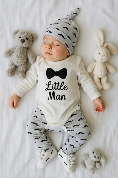 BEBENAZ Little Man Long Sleeve Badili Style Beret Seasonal 3 Piece Set