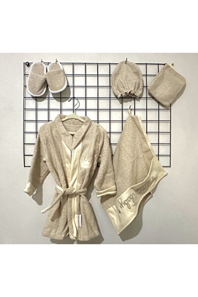 BEBİSHKA 3 YAŞ UNİSEX 5 PARÇA BORNOZ SETİ BEJ