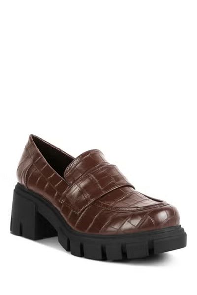 london Rag Women Brown Chunky Block Heel Loafers