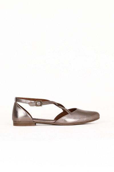 Bueno Shoes Gray Shiny Leather Women's Flat Ballerinas 01We2901